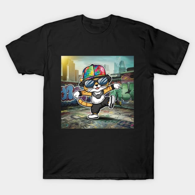 Hip Hop Cat Breaks the Rooftop T-Shirt by Creativoo